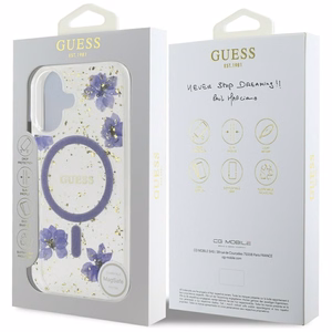 Guess Resin Flowers Glitter MagSafe iPhone 16 dėklas telefonui (m) - violetinis (m)