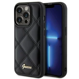 Guess Quilted Metal Logo dėklas telefonui iPhone 15 Pro - juodas
