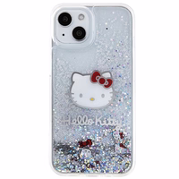 Hello Kitty Liquid Glitter Charms Kitty Head dėklas telefonui iPhone 15 - sidabrinis