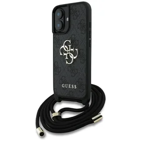 Guess 4G Big Logo Cord Stap dėklas telefonui iPhone 16 Plus - juodas