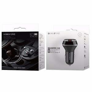 Borofone BZ3 Joyroad automobilinis įkroviklis su 2 USB-A jungtimis, 12 W, su skaitmeniniu ekranu, juodas