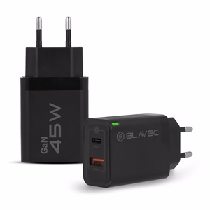 Blavec sieninis įkroviklis BC-5 GaN - USB + Type C - PD QC 45W 3A (TCBC5G-UCB453A) juodas