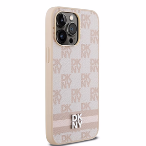 DKNY Odinis languotas mono raštas ir spausdintos juostos dėklas telefonui iPhone 14 Pro Max - rožinis