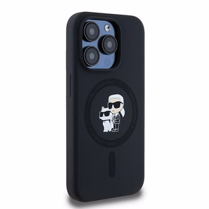 Karl Lagerfeld silikoninis Karl&Choupette magnetinis dėklas telefonui iPhone 15 Pro - juodas