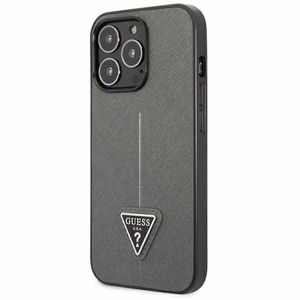 Guess Saffiano trikampio logotipo dėklas telefonui iPhone 13 Pro Max 6.7" - sidabrinis