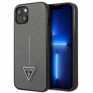 Guess GUHCP14SPSATLG iPhone 14 6.1 "sidabrinis kietas dėklas SaffianoTriangle Logo