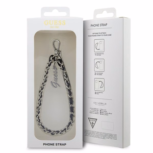 Guess pakabukas GUSTSASSK telefono dirželis juodas Chain Metal Logo Charm