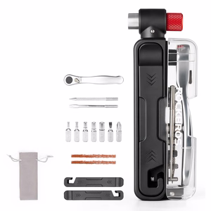 Rockbros Multitool dviračio įrankių rinkinys su CO2 pompa ir terkšliniu raktu, juodas
