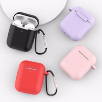 Dėklas AirPods 2 / AirPods 1 silikoninis minkštas ausinių dėklas + Raktų pakabukas karabino pakabukas mėlyna (Dėklas D)