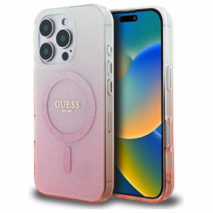 Guess IML Blizgučių gradientas Magnetinis dėklas telefonui iPhone 16 Pro - rožinis
