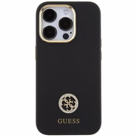 Guess silikoninis Logo Strass 4G dėklas telefonui iPhone 15 Pro - juodas