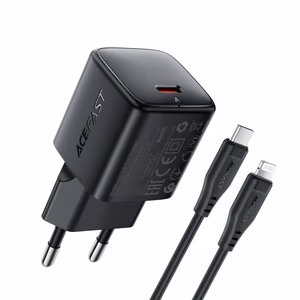 Acefast A118 30W GaN USB-C tinklo įkroviklis su 1.2m USB-C į Lightning laidu - juodas