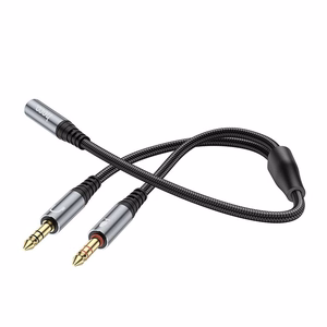 Cable AUX 2in1 Jack 3,5 mm (female) to 2 x Jack 3,5 mm (male) Hoco 0,25 m UPA21 metal gray