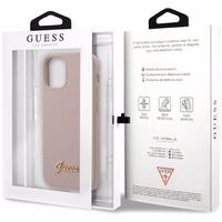 Guess GUHCP12SLSLMGLP iPhone 12 mini 5.4" šviesiai rožinis/šviesiai rožinis kietas dėklas Silikoninis užrašas Auksinis logotipas
