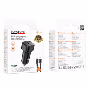"Borofone" automobilinis įkroviklis BZ34A Cloud - C tipo - PD 20W su C tipo žaibo jungtimi, juodas