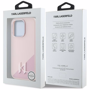 Karl Lagerfeld Silikoninis Shadow Metal Initial MagSafe dėklas telefonui iPhone 15 Pro Max rožinis