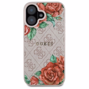 Guess GUHMP16SP4ROPEMCP iPhone 16 6.1" rožinė/rožinė kietas dėklas 4G Gėlių Raštas Magnetinis