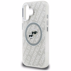 Karl Lagerfeld IML Glitter Karl & Choupette Heads Logo MagSafe dėklas iPhone 16 - pilkas