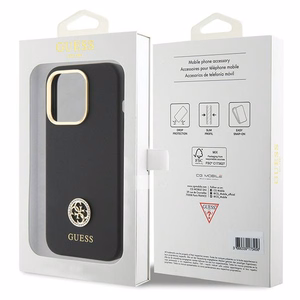 Guess silikoninis Logo Strass 4G dėklas telefonui iPhone 15 Pro - juodas