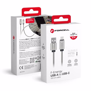 Kabelis (m) USB A į USB C Forcell F-Energy QC4.0 3A 66W C234 Metalinis 1 m sidabrinis