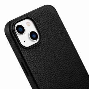Чехол iCarer Litchi Premium Leather для iPhone 14 Plus магнитный кожаный с MagSafe чёрный