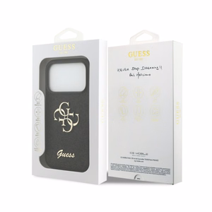 Dėklas Guess PU Fixed Glitter 4G Metal Logo Apple iPhone 18 Pro juodas