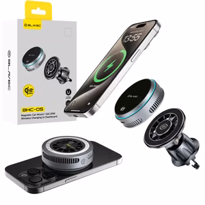 "Blavec" automobilinis laikiklis BHC-05 Qi2.2 25W su indukciniu įkrovimu ir aktyviu aušinimu iki oro ventiliatoriaus (BHC05-MWIB), juodas