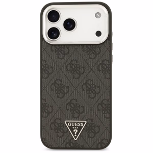 Guess 4G Triangle Logo MagSafe dėklas, skirtas iPhone 17 Pro Max / 18 Pro Max – juodas ir sidabro spalvos