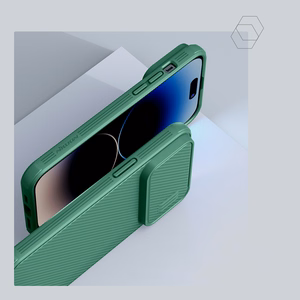 Nillkin CamShield S dėklas iPhone 14 Pro Max šarvuotas dangtelis kameros apsauga žalias