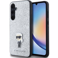 Karl Lagerfeld Fiksuotas Blizgus Ikonik Logotipas Metal Pin dėklas Samsung Galaxy A35 - sidabrinis
