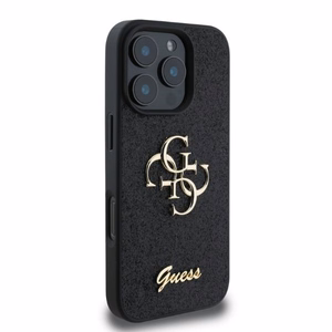 Guess Fiksuotas spīdīgs 4G dėklas telefonui iPhone 16 Pro Max (m) - juodas