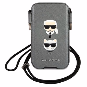 Karl Lagerfeld Saffiano Ikonik Karl&Choupette Head 6.1'' Rankinė - pilka