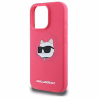 Karl Lagerfeld silikoninis Choupette galvos Magnetinis iPhone 16 Pro dėklas - Rožinis