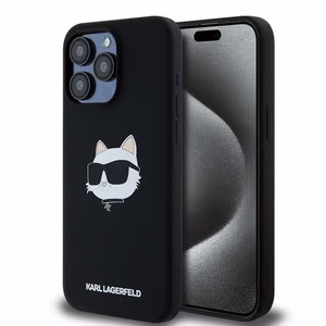 Силиконовый чехол Karl Lagerfeld Choupette Head MagSafe для iPhone 15 Pro Max - чёрный