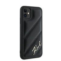 Karl Lagerfeld Diagonal Quilted Script dėklas telefonui iPhone 11 / Xr - juodas