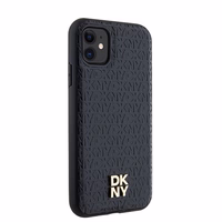 DKNY odinis monogramos raštas metalinis logotipas magnetinis dėklas iPhone 11 / Xr - juodas