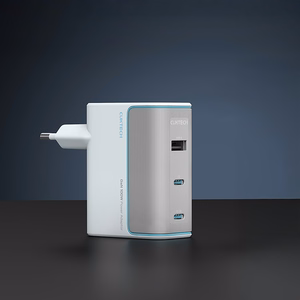 "Cuktech" AD1003EU 100W GaN 2x USB-C + USB-A sieninis įkroviklis su kabeliu - baltas