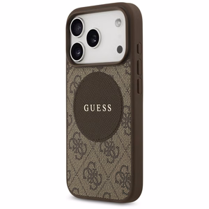 Guess 4G Circle Classic Logo Magnetinis dėklas telefonui iPhone 17 Pro - ruda