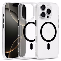 Blizgus magnetinis skaidrus dėklas telefonui Iphone 16 Pro juodas