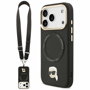 Karl Lagerfeld Big Strap Karl metalinio logotipo Magnetinis dėklas telefonui iPhone 17 Pro - juodas
