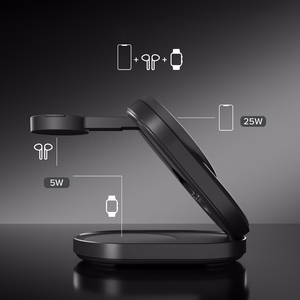 SBS Qi2.2 25W indukcinė 3-in-1 sulankstoma įkrovimo stotelė su MFI sertifikatu - juoda