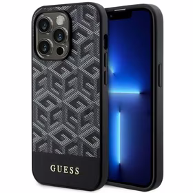 Guess GUHMP14LHGCFSEK iPhone 14 Pro 6.1" juodas/juodas kietas dėklas GCube Juostelės MagSafe