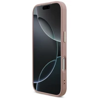 Guess Fiksuotas Blizgus Didelis 4G Metalinis rėmas dėklas telefonui iPhone 17 Pro - rožinis