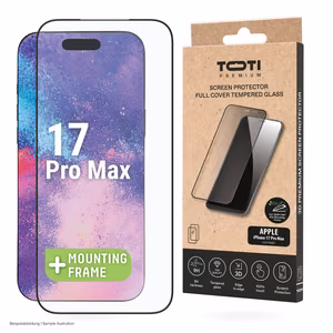 „PREMIUM“ grūdintas stiklinis ekrano apsauginis stiklas, 3D, visiškai dengiantis „Apple iPhone 17 Pro Max“ ekraną