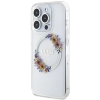 Guess IML Flowers Wreatch MagSafe dėklas telefonui iPhone 15 Pro Max - skaidrus
