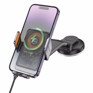HOCO automobilinis laikiklis telefonui priekinio stiklo ir centrinės konsolės HW8 (15W) juodas