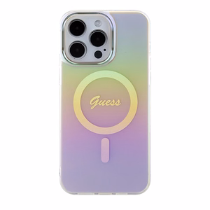 Guess GUHMP15XHITSP iPhone 15 Pro Max 6.7" rožinis/rožinis kietas dėklas IML Iridescent MagSafe
