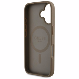 Guess Grained Hot Stamp Peony trikampio logotipo magnetinis dėklas telefonui iPhone 16 - rudas