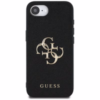 Guess PU Grained 4G Metal Logo dėklas telefonui iPhone 16e - juodas