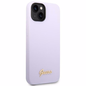 Guess silikoninis Vintage Gold Logo dėklas iPhone 14 / 15 Plus violetinis